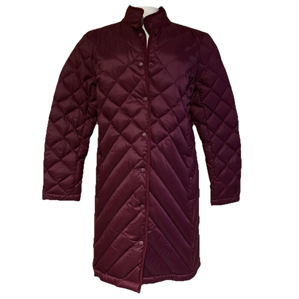 J Jill Women’s Down Quilted Coat Jacket Petite Small Burgundy Long Lightweight